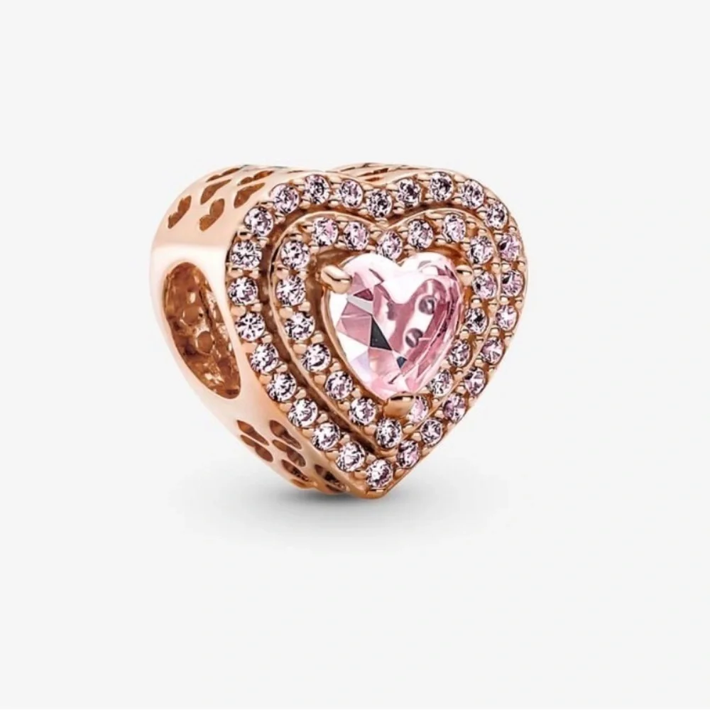 NWT Pandora Sparkling Levelled Heart Charm Rose Gold and Pink Zirconia - Picture 4 of 5